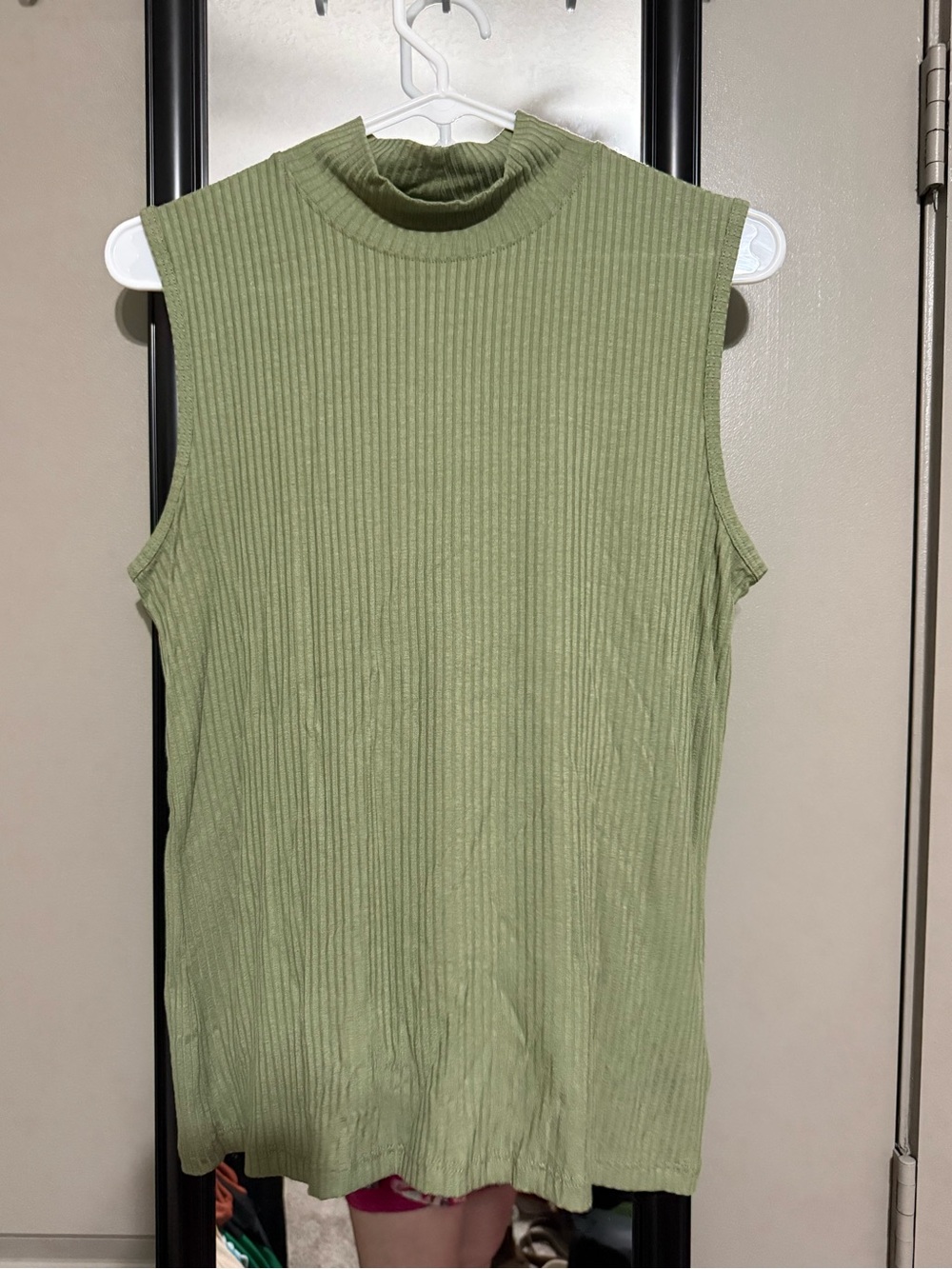 Rachel Zoe Light Olive Ribbed Mock Neck Tank